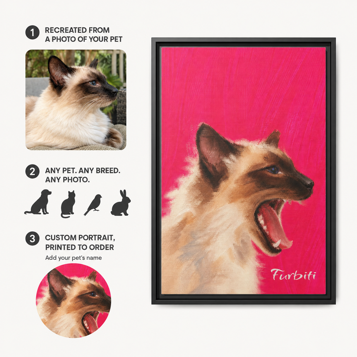 How It Works Bright Pink Cat Custom Pet Canvas Portrait From Photo