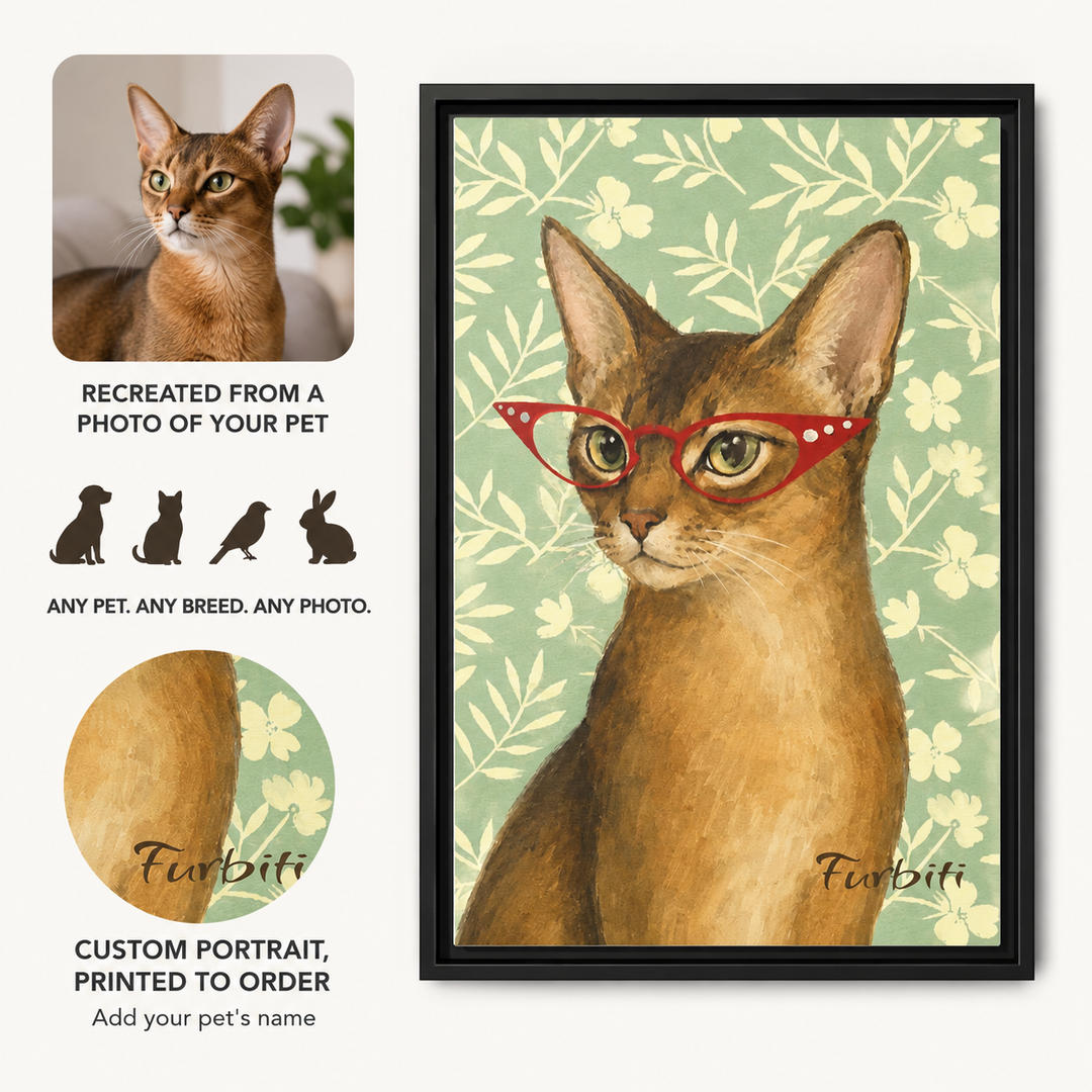 How It Works Green Floral Cat Custom Pet Canvas Portrait From Photo