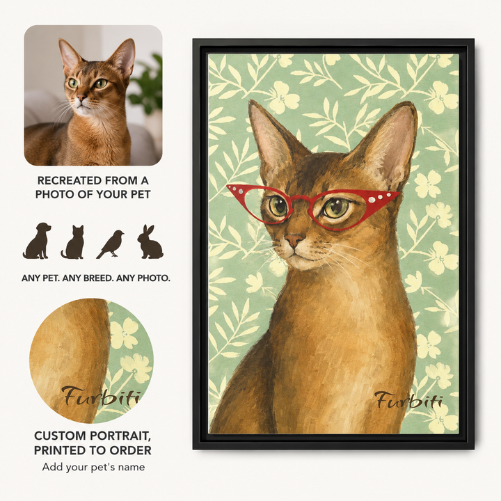 How It Works Green Floral Cat Custom Pet Canvas Portrait From Photo