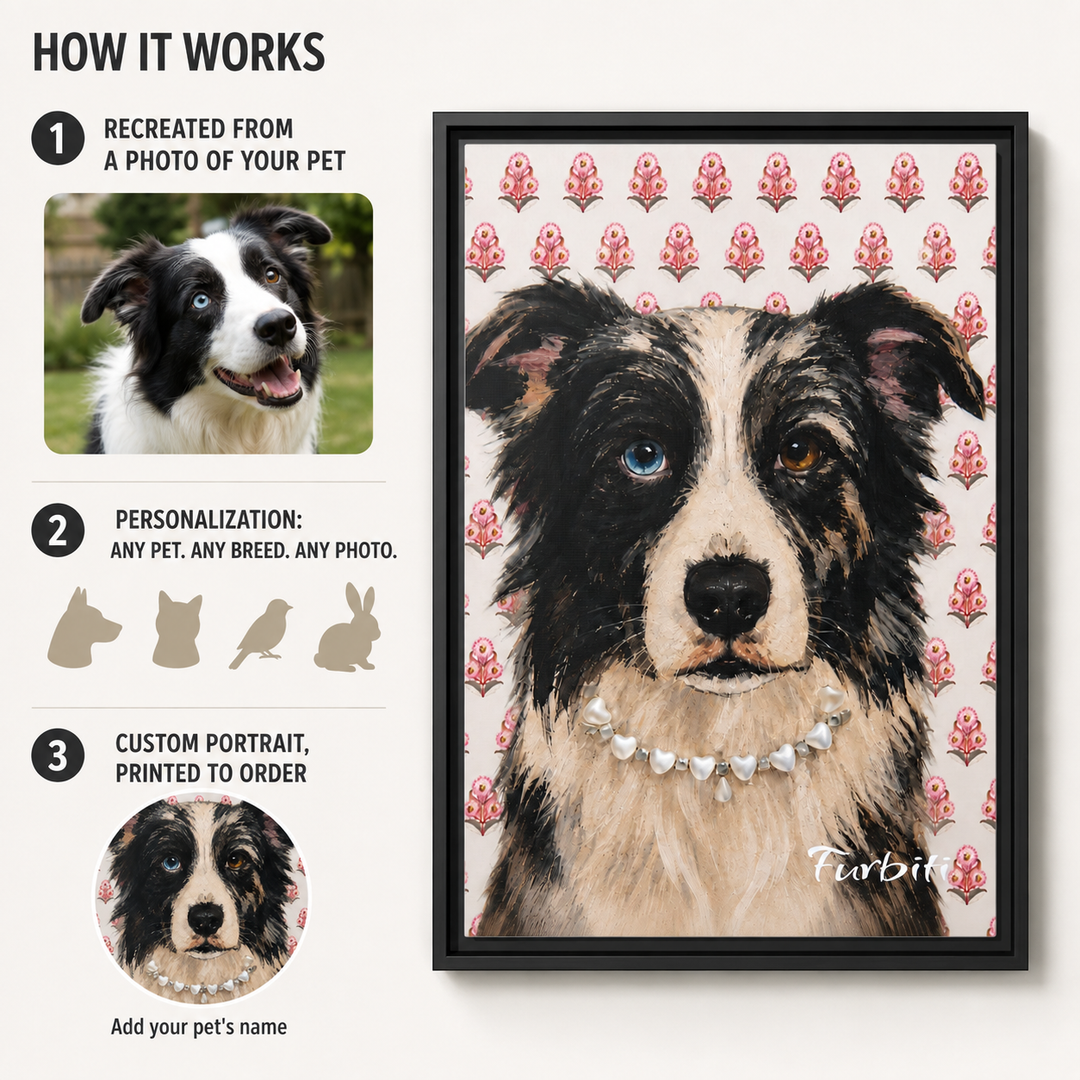 How It Works Pink Floral Dog Custom Pet Canvas Portrait From Photo