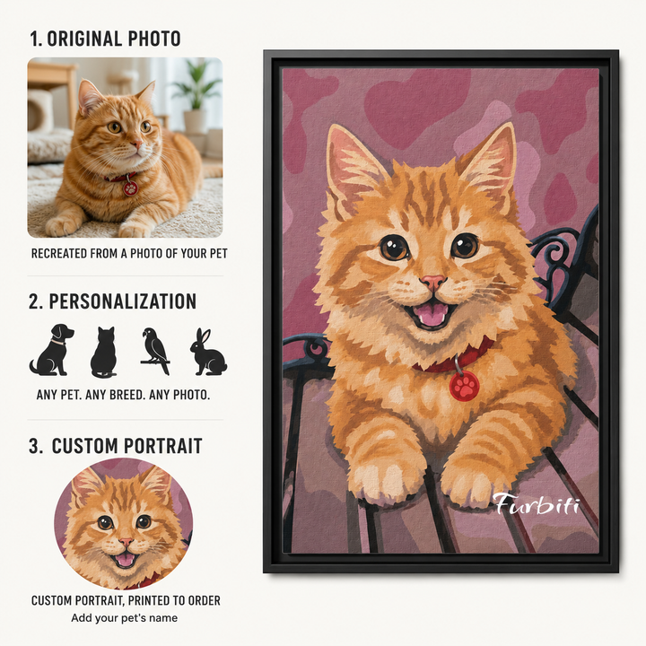 How It Works Pink Hearts Cat Custom Pet Canvas Portrait From Photo