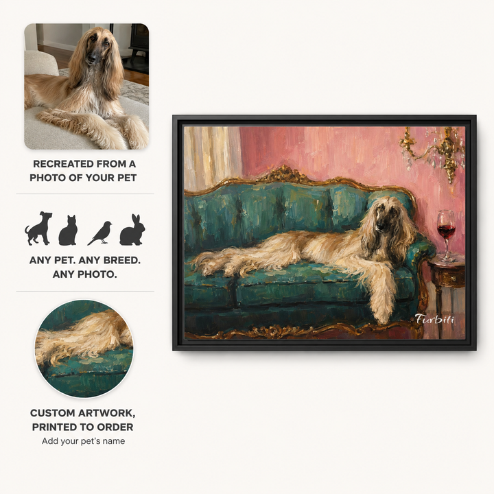 How It Works Velvet Sofa Dog Landscape Pet Portrait Canvas From Photo