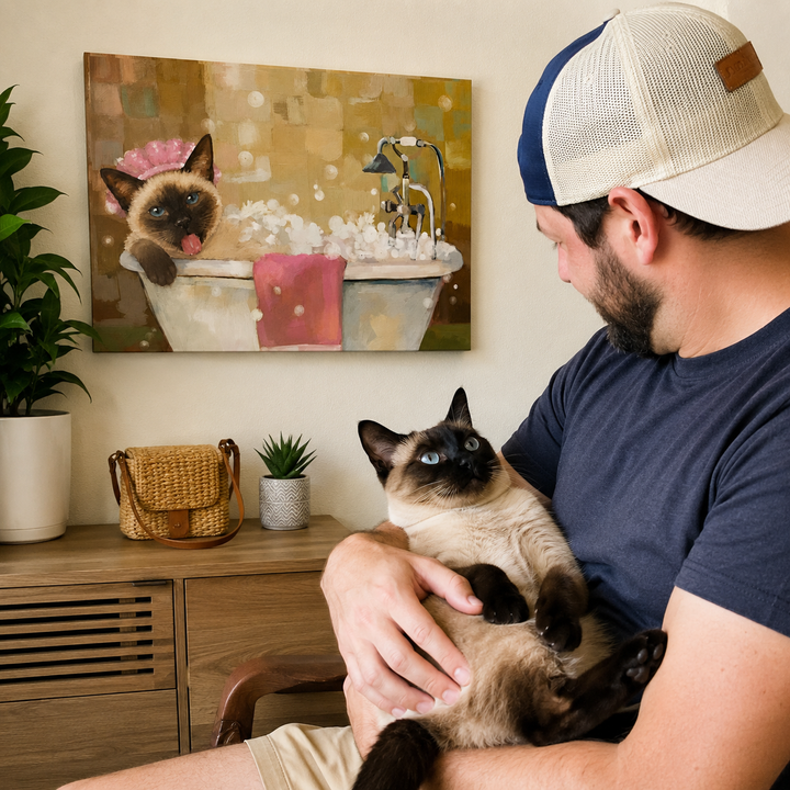 Lifestyle Bath Time Alternate Pet Horizontal Pet Canvas With Pet Owner