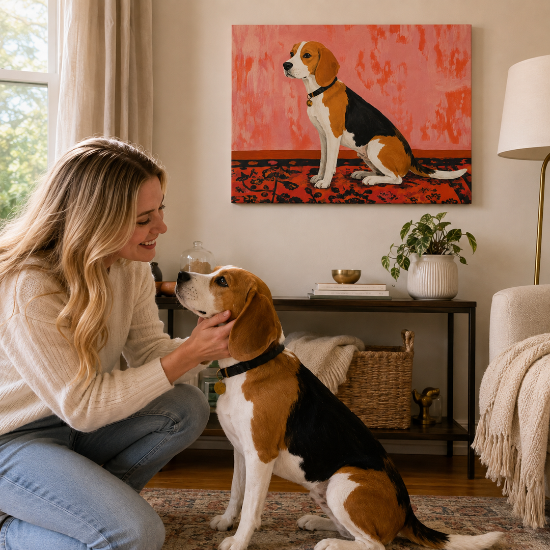 Lifestyle Beagle Horizontal Pet Canvas In Living Room