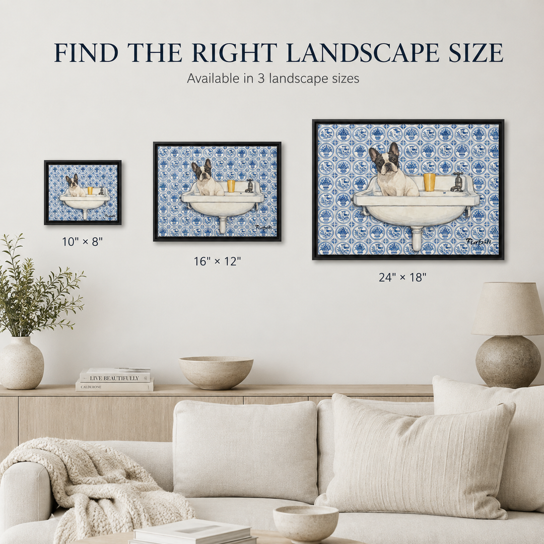 Lifestyle Blue Tile French Bulldog Landscape Pet Wall Art With Pet Owner