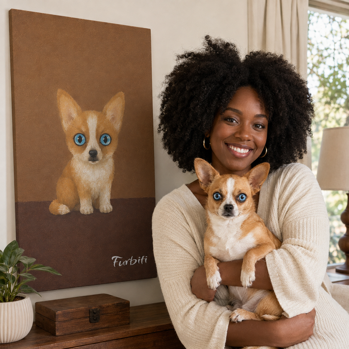 Lifestyle Cute Kitten Pet Canvas Portrait With Pet Owner