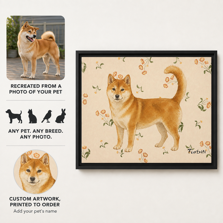 Lifestyle Floral Shiba Horizontal Pet Canvas In Living Room