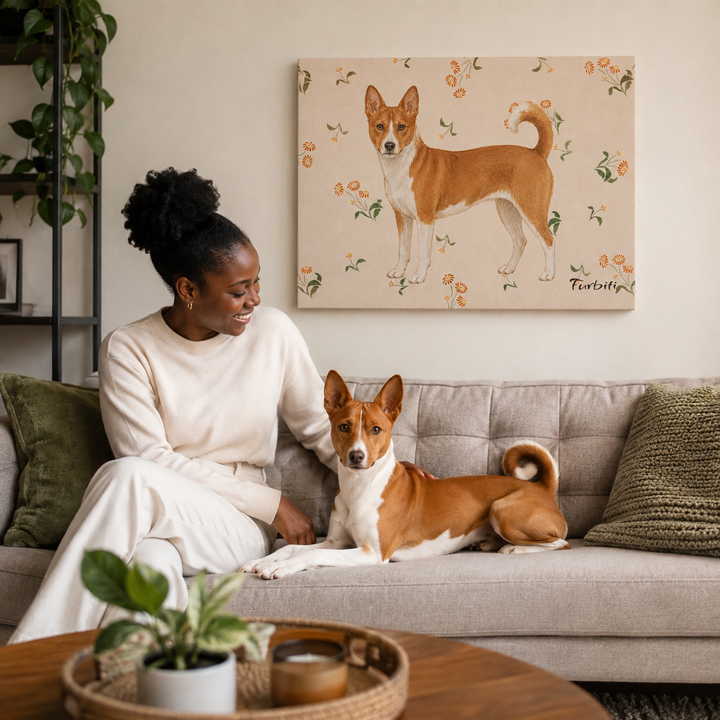 Lifestyle Floral Shiba Landscape Pet Wall Art With Pet Owner