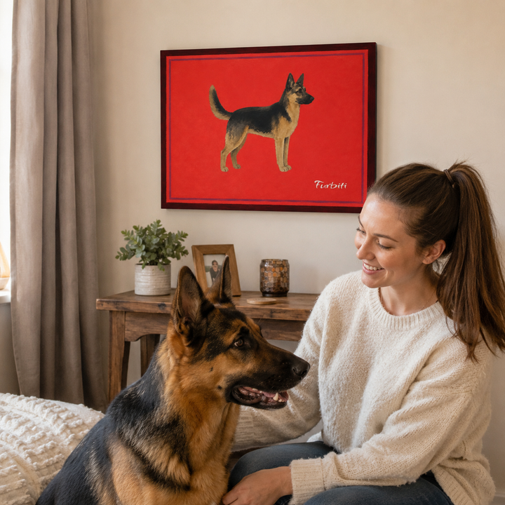 Lifestyle German Shepherd Horizontal Pet Canvas In Bedroom
