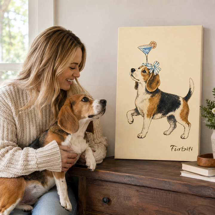 Lifestyle Martini Dog Pet Canvas Portrait With Pet Owner