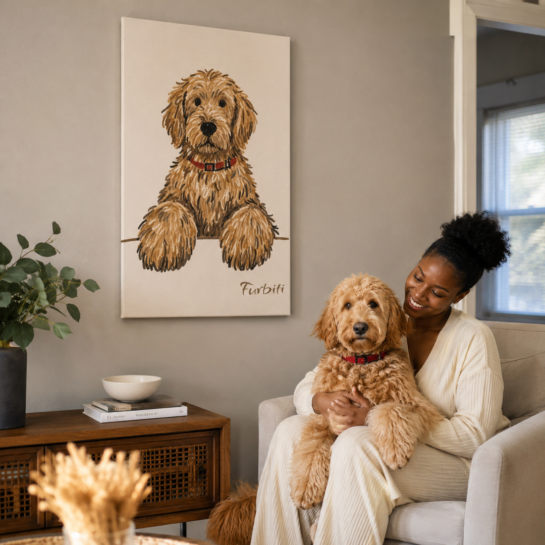 Lifestyle Minimalist Sketch Dog Pet Canvas Portrait With Pet Owner