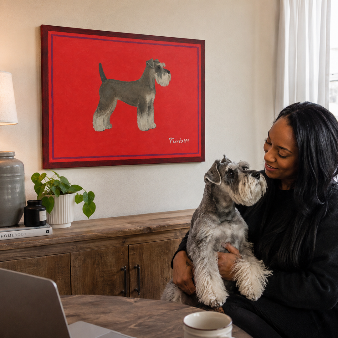 Lifestyle Red Schnauzer Landscape Pet Wall Art With Pet Owner