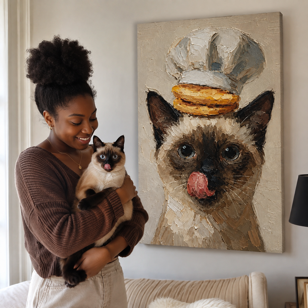 Lifestyle Toast Cat Pet Canvas Portrait With Pet Owner