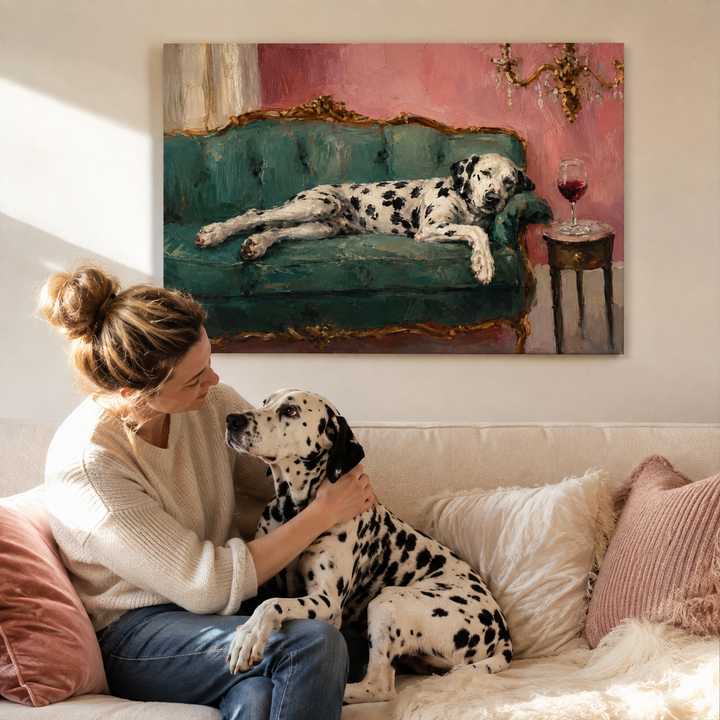 Lifestyle Velvet Sofa Alternate Pet Horizontal Pet Canvas With Pet Owner