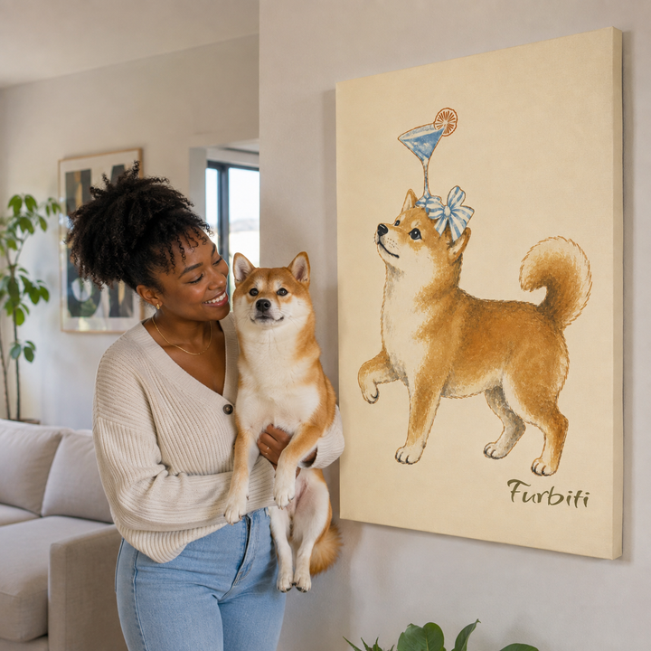 Martini Dog Pet Canvas Portrait Displayed With Pet Owner