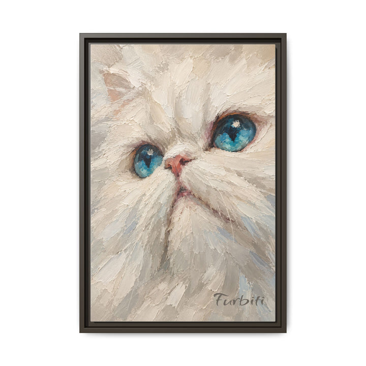 Natural Framed Blue Eyed Cat Pet Canvas Portrait Product View