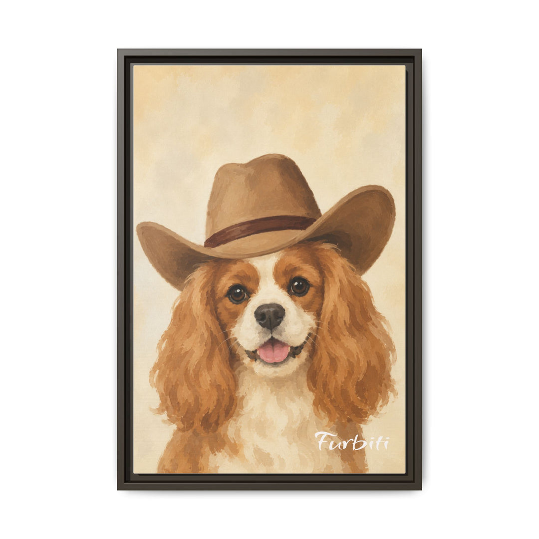 Natural Framed Cowboy Dog Pet Canvas Portrait Product View