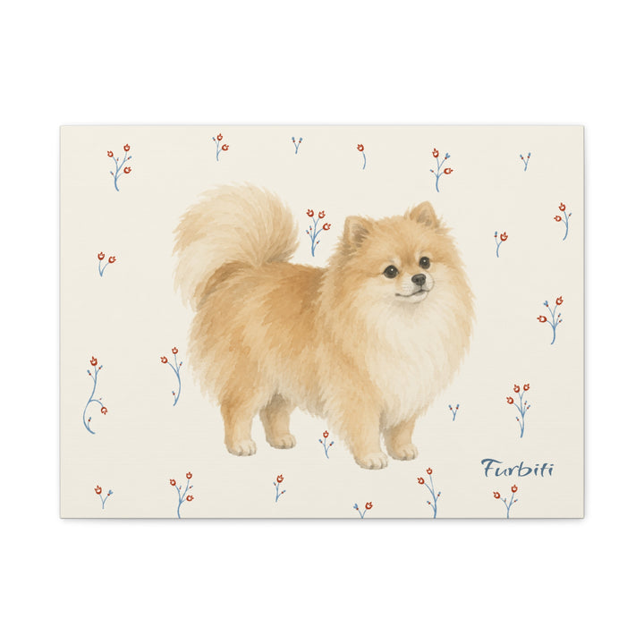 Natural Framed Cream Pomeranian Horizontal Pet Canvas Product View