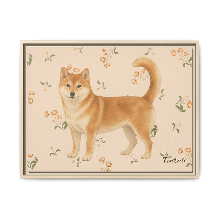 Natural Framed Floral Shiba Horizontal Pet Canvas Product View