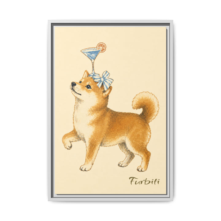 Natural Framed Martini Dog Pet Canvas Portrait Product View