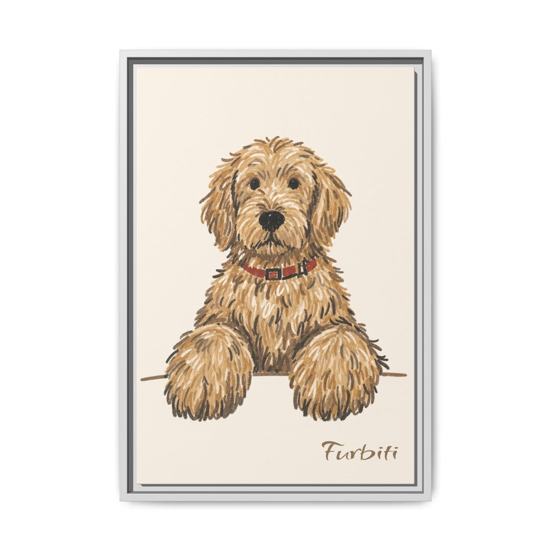 Natural Framed Minimalist Sketch Dog Pet Canvas Portrait Product View