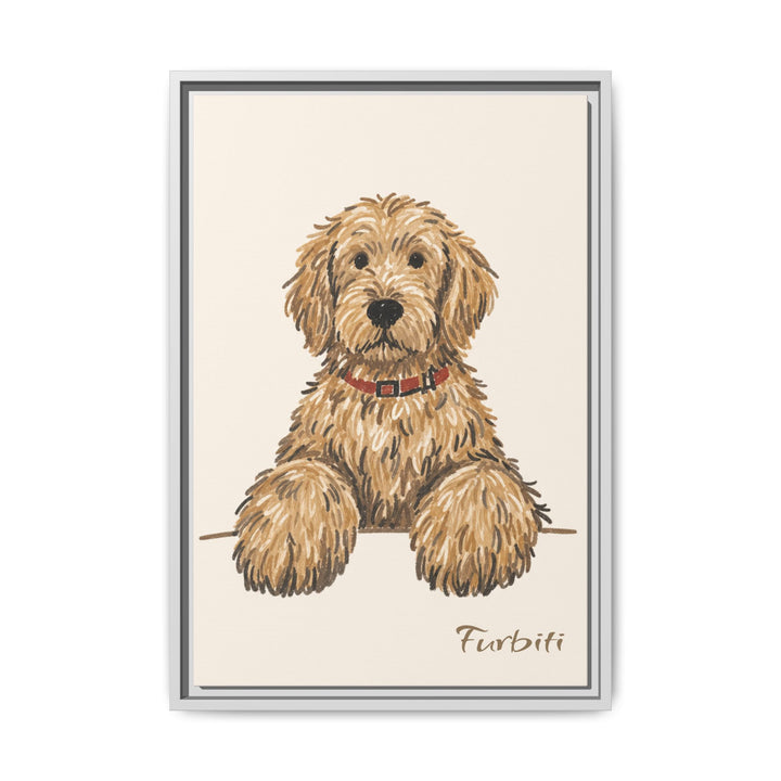 Natural Framed Minimalist Sketch Dog Pet Canvas Portrait Product View
