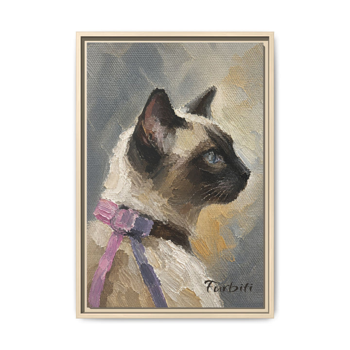 Natural Framed Modern Siamese Cat Pet Canvas Portrait Product View
