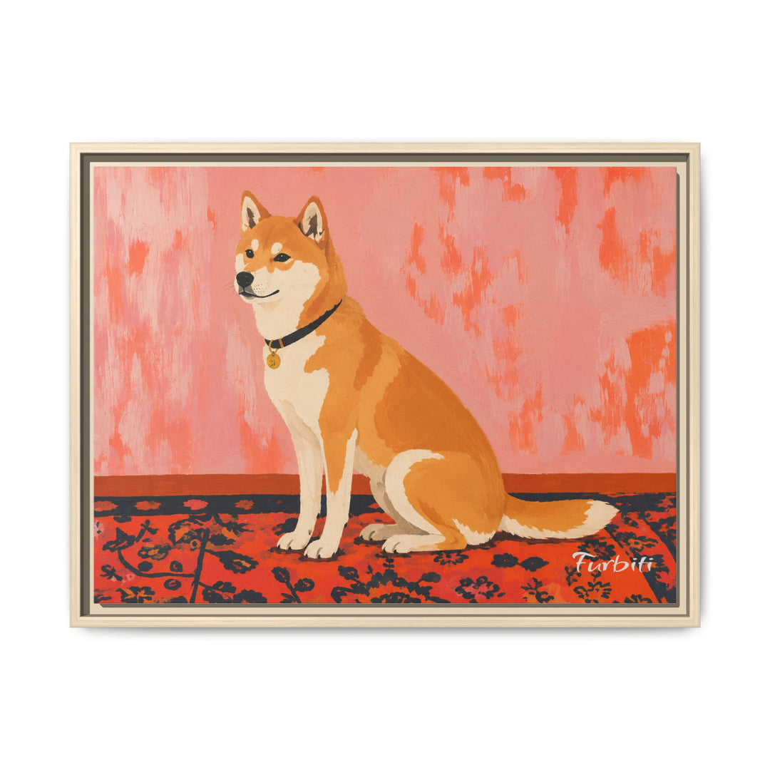 Natural Framed Orange Shiba Horizontal Pet Canvas Product View