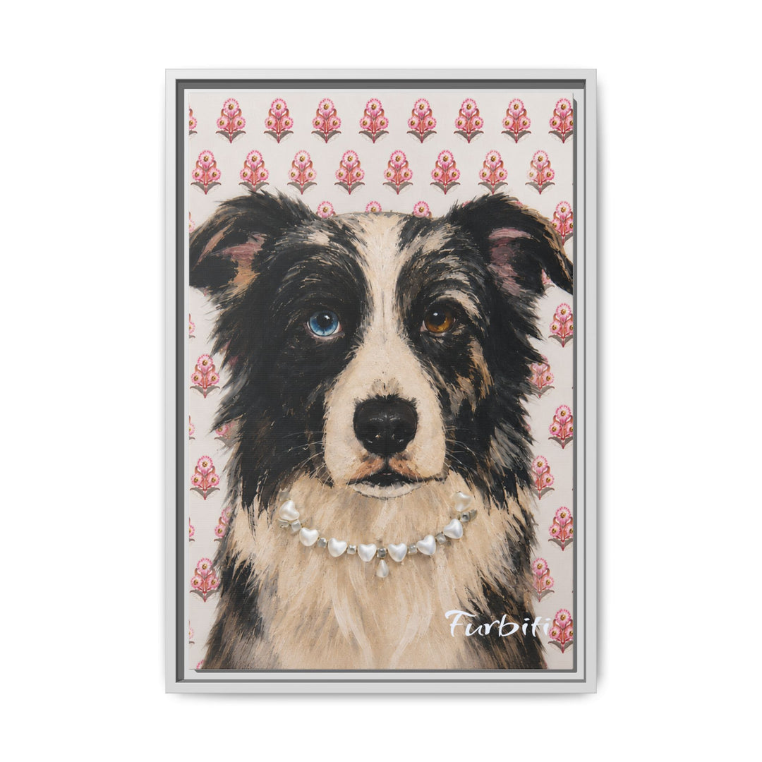 Natural Framed Pink Floral Dog Pet Canvas Portrait Product View