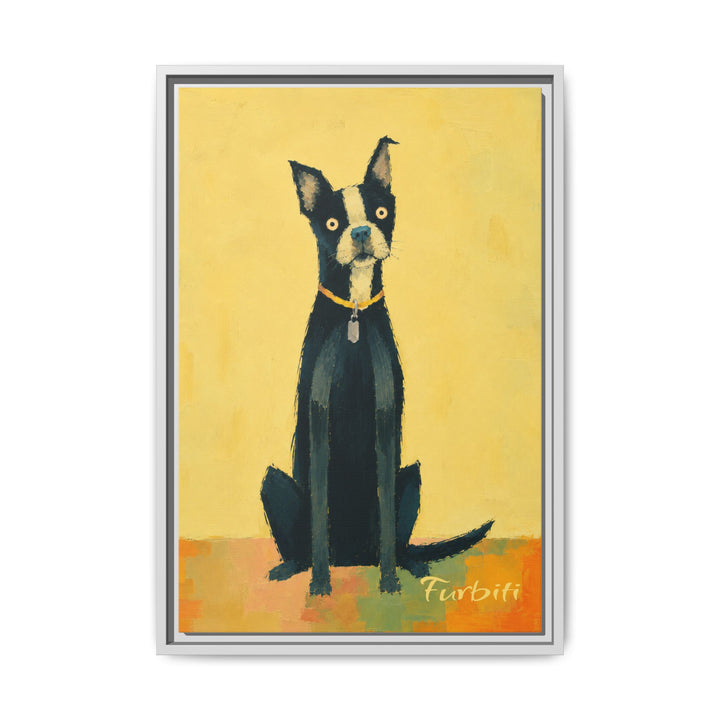 Natural Framed Yellow Pop Art Dog Pet Canvas Portrait Product View
