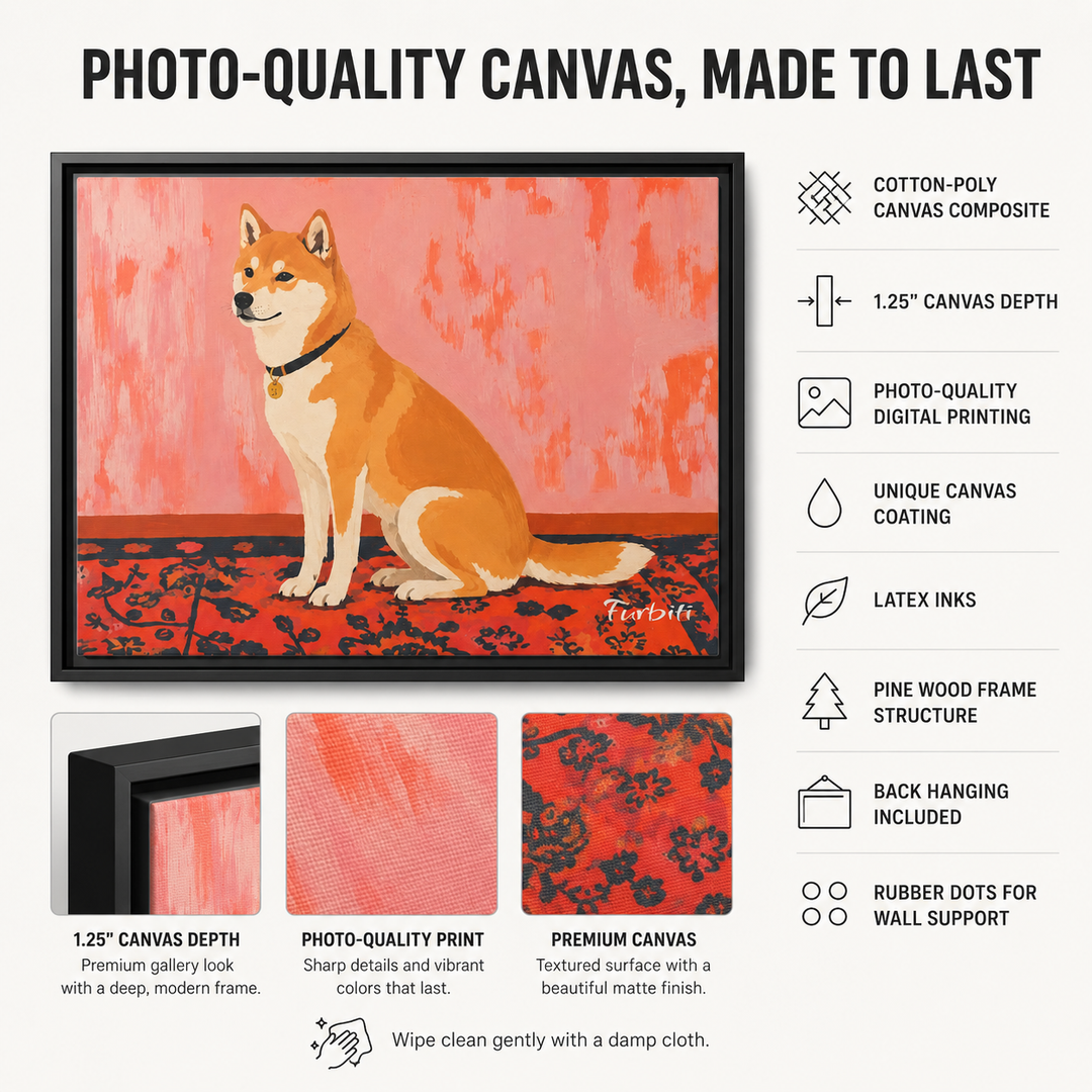 Orange Shiba Landscape Pet Portrait Canvas Material And Print Details