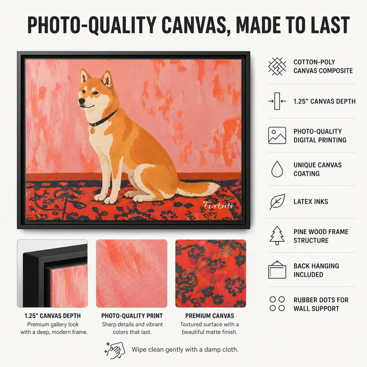 Orange Shiba Landscape Pet Portrait Canvas Material And Print Details