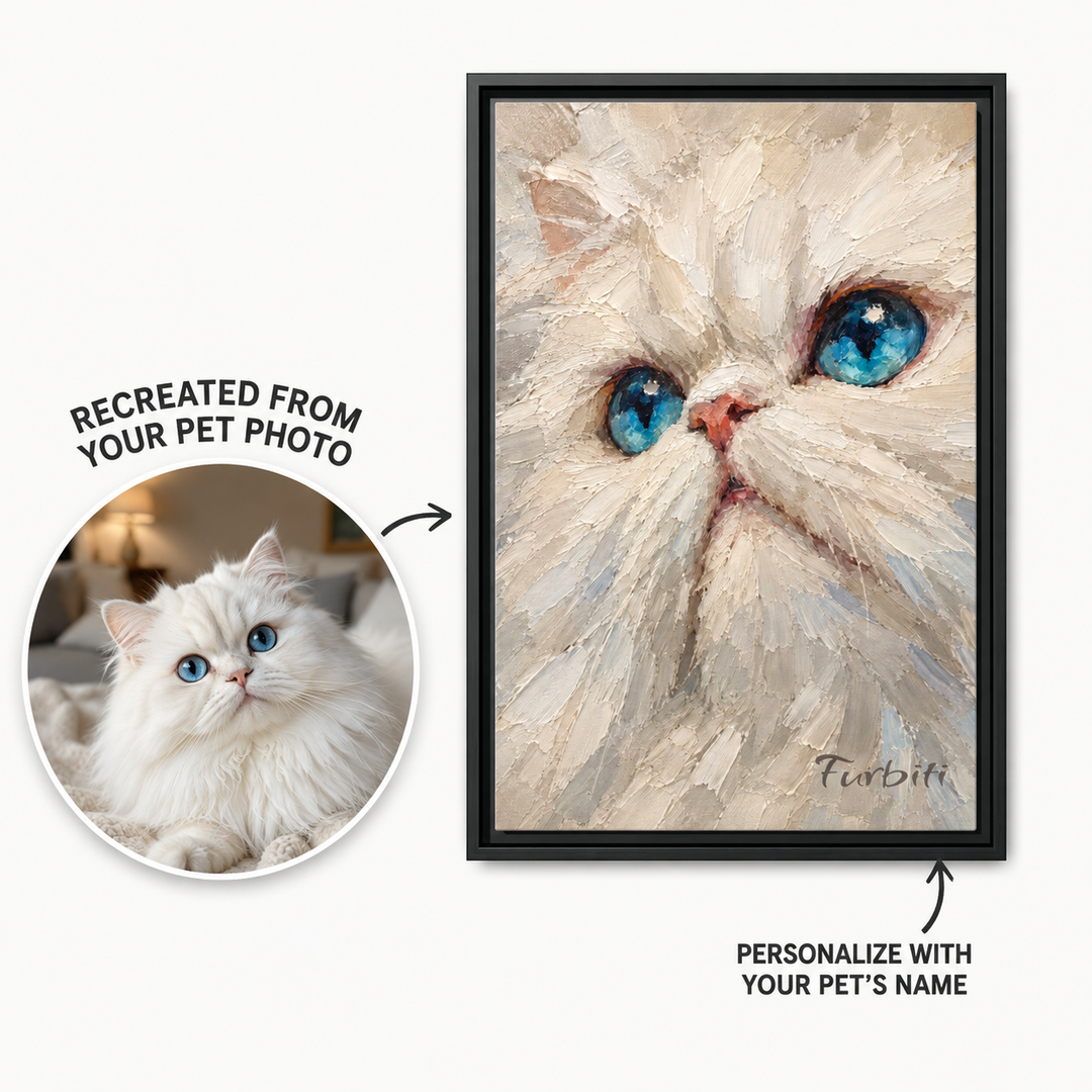 Personalized Blue Eyed Cat Pet Canvas Portrait From Photo