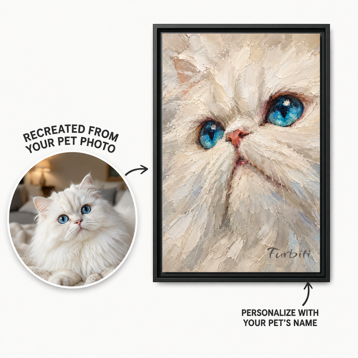 Personalized Blue Eyed Cat Pet Canvas Portrait From Photo