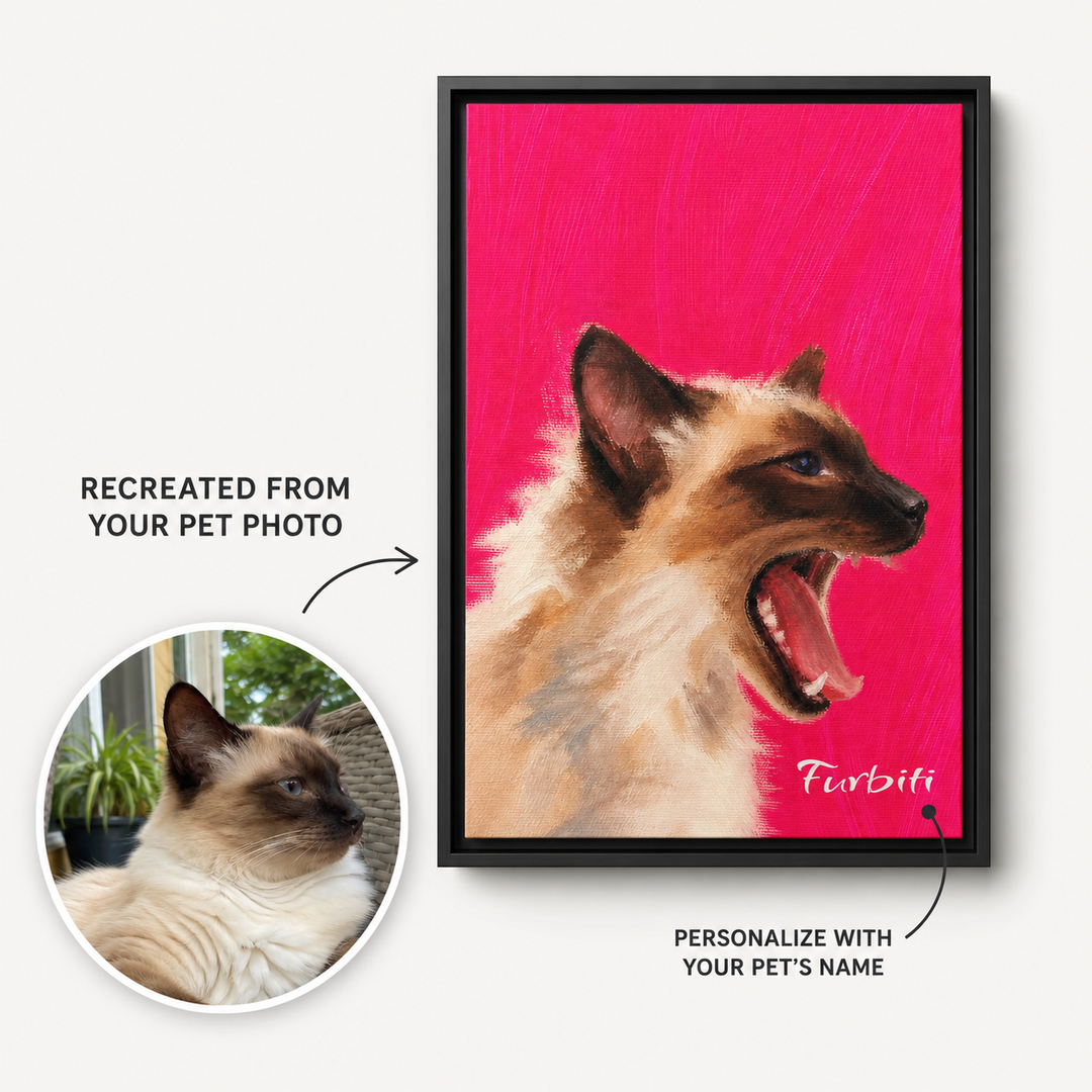 Personalized Bright Pink Cat Pet Canvas Portrait From Photo