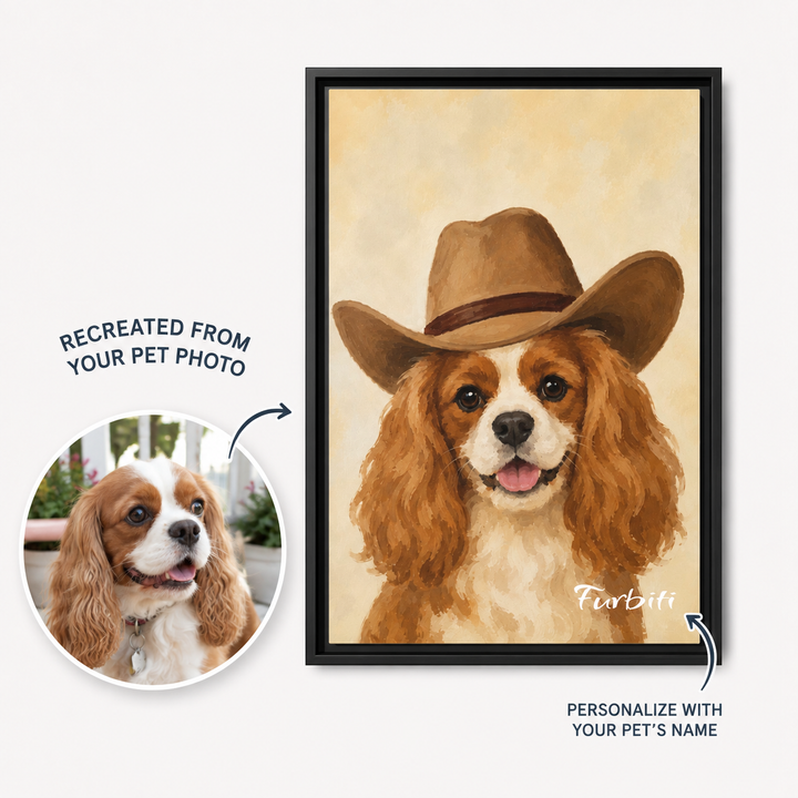 Personalized Cowboy Dog Pet Canvas Portrait From Photo
