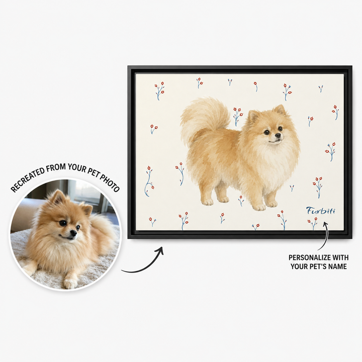 Personalized Cream Pomeranian Landscape Pet Portrait Canvas From Photo