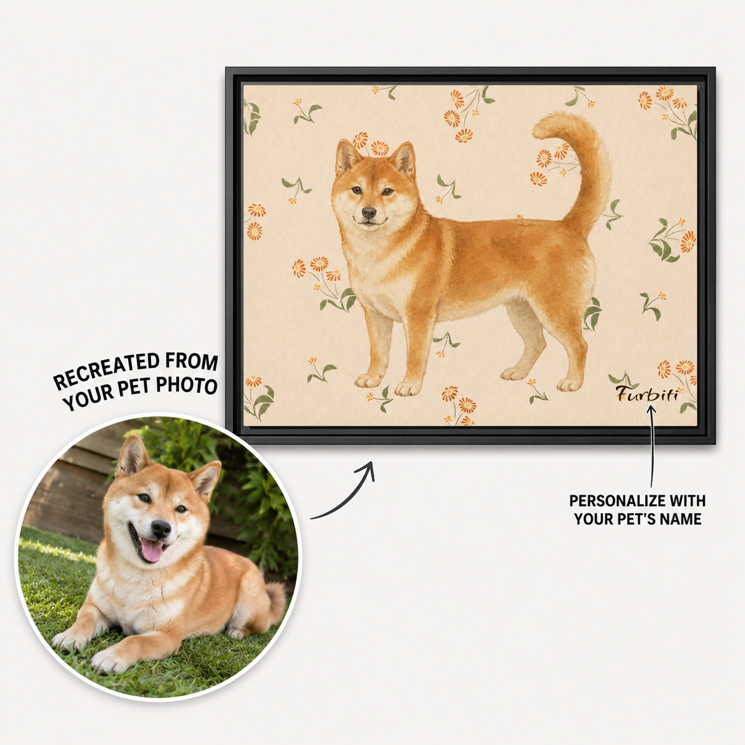 Personalized Floral Shiba Landscape Pet Portrait Canvas From Photo