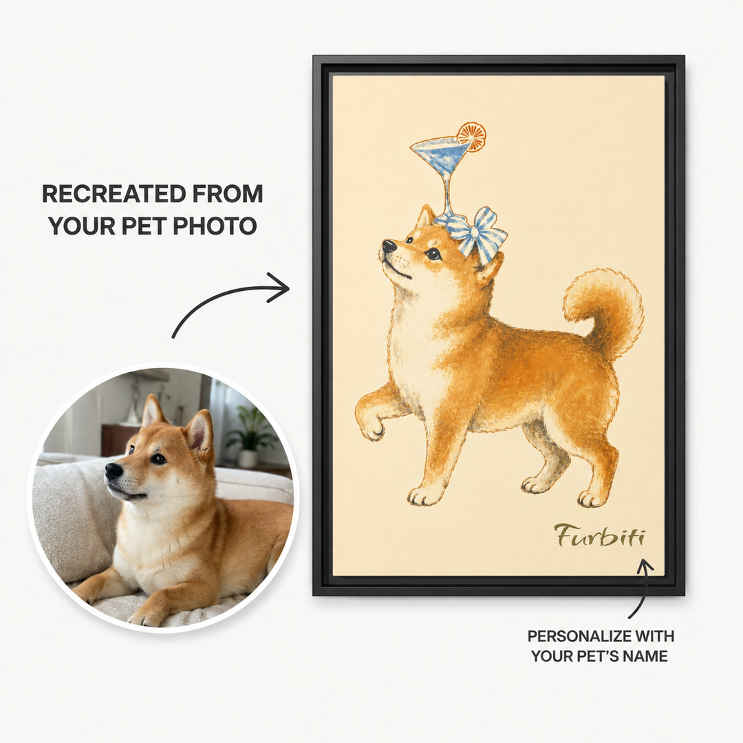 Personalized Martini Dog Pet Canvas Portrait From Photo