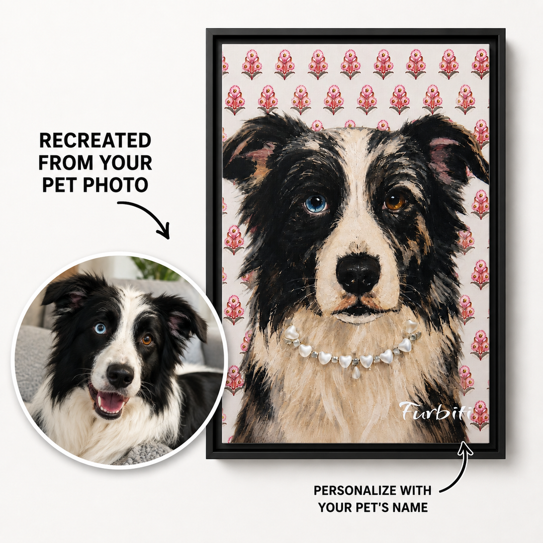 Personalized Pink Floral Dog Pet Canvas Portrait From Photo