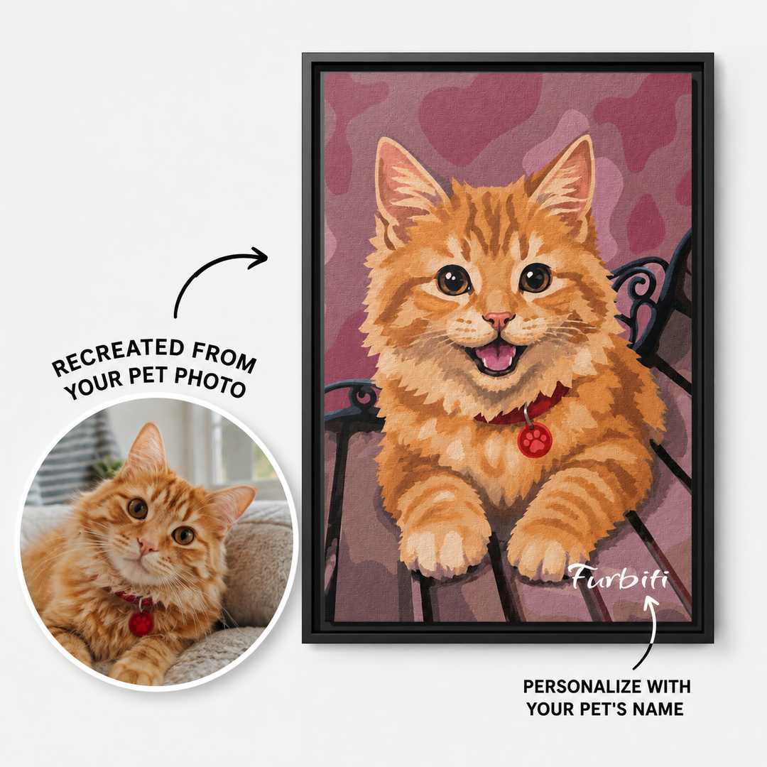 Personalized Pink Hearts Cat Pet Canvas Portrait From Photo
