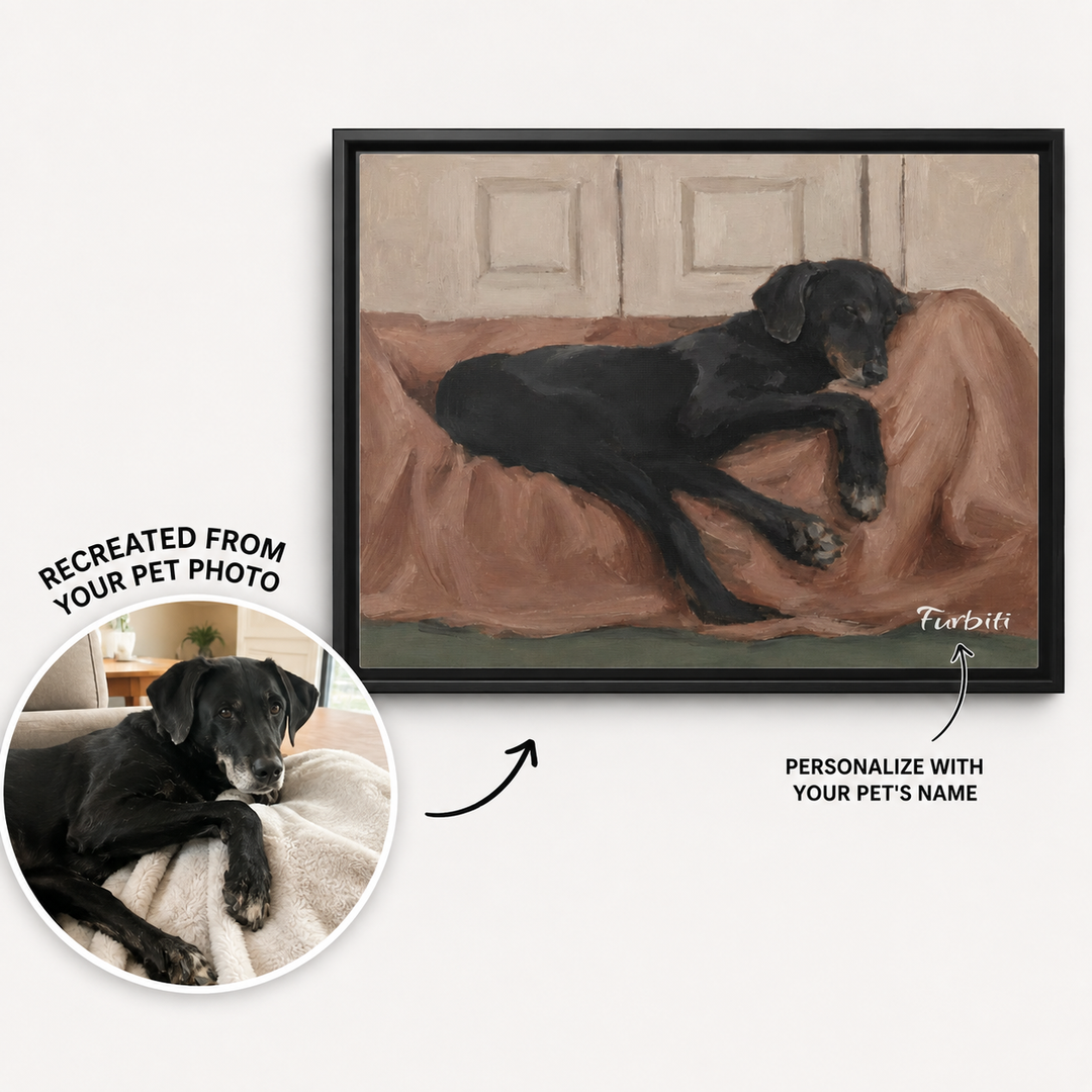 Personalized Resting Black Dog Landscape Pet Portrait Canvas From Photo