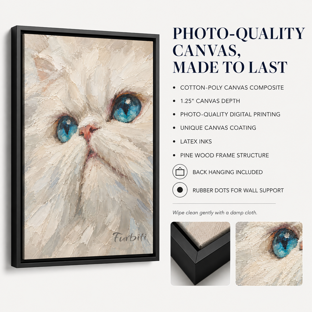 Photo Quality Blue Eyed Cat Pet Canvas Portrait Material Details