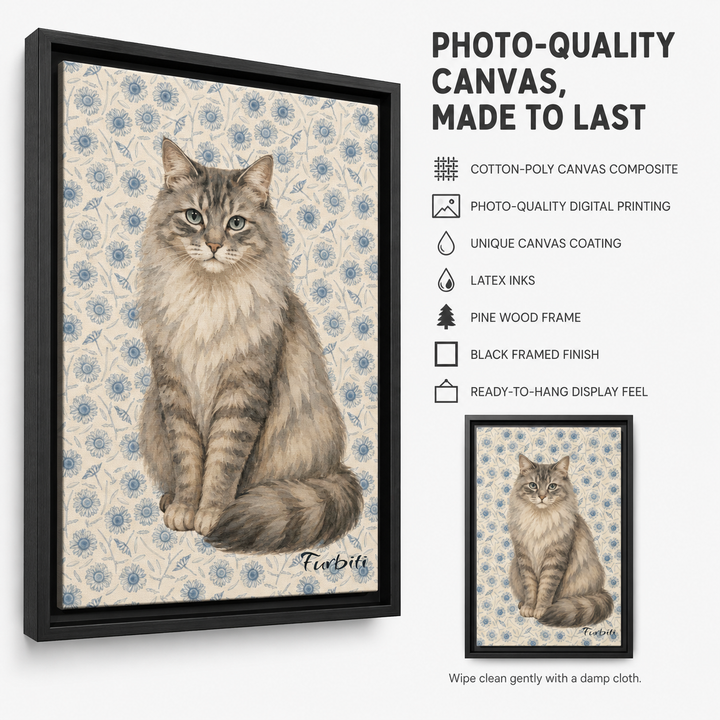 Photo Quality Blue Floral Pet Canvas Portrait Material Details