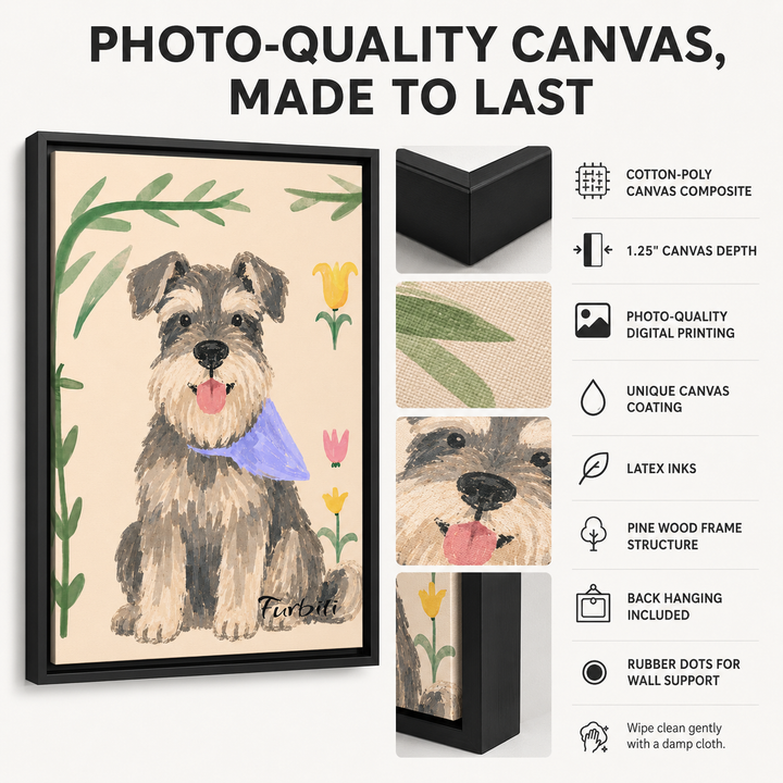 Photo Quality Botanical Schnauzer Pet Canvas Portrait Material Details