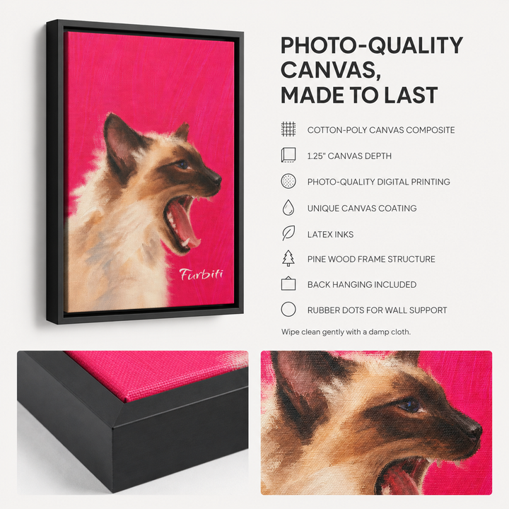 Photo Quality Bright Pink Cat Pet Canvas Portrait Material Details