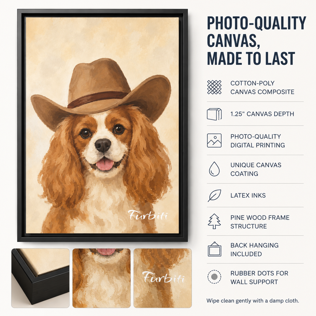 Photo Quality Cowboy Dog Pet Canvas Portrait Material Details