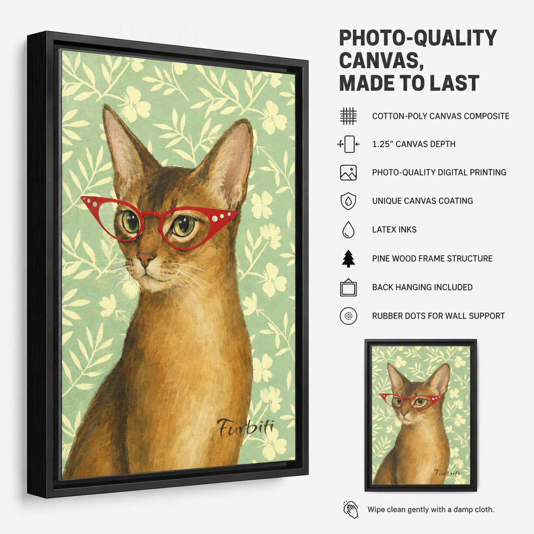 Photo Quality Green Floral Cat Pet Canvas Portrait Material Details