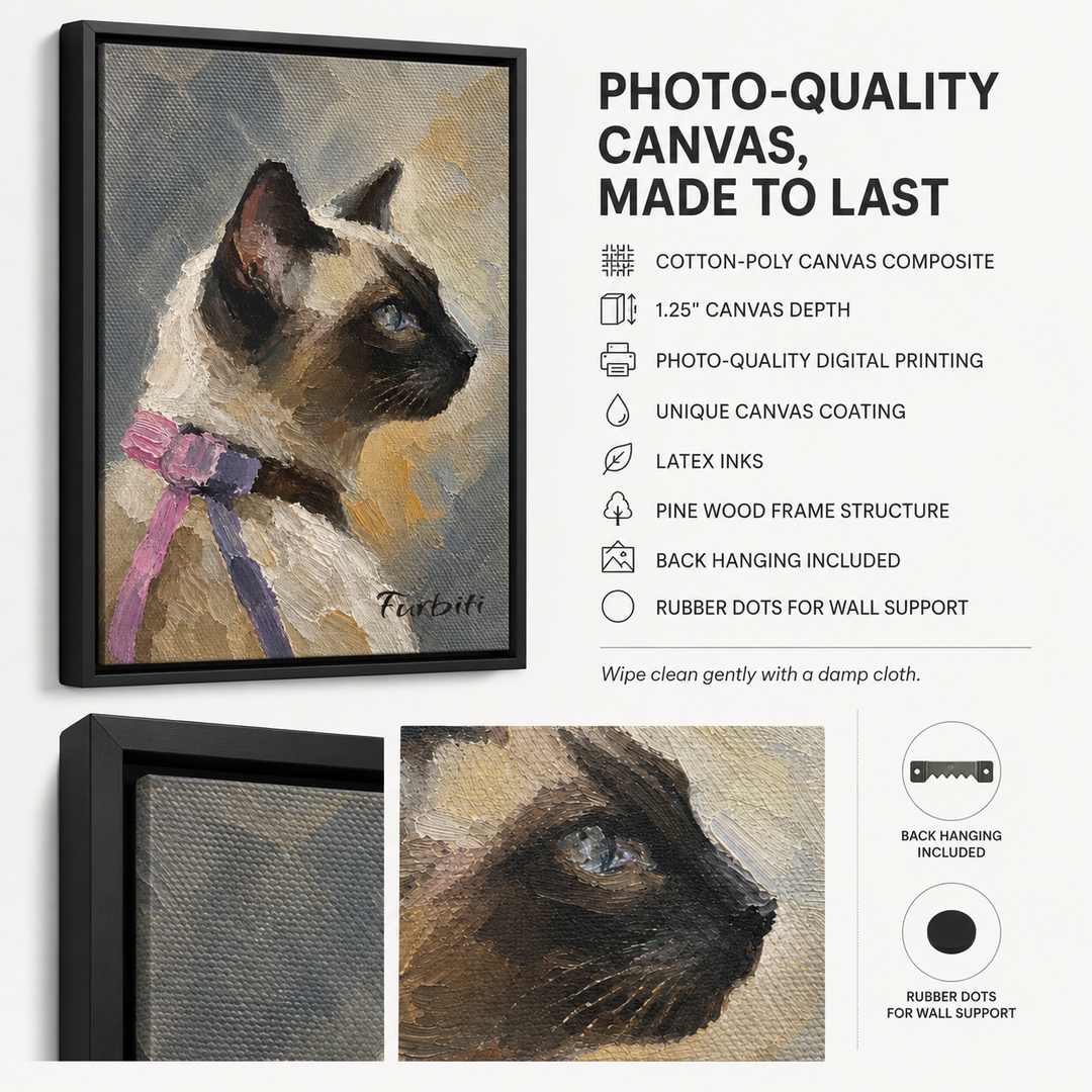 Photo Quality Modern Siamese Cat Pet Canvas Portrait Material Details