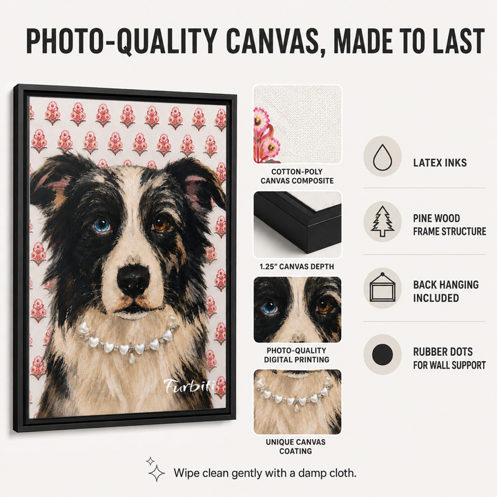 Photo Quality Pink Floral Dog Pet Canvas Portrait Material Details
